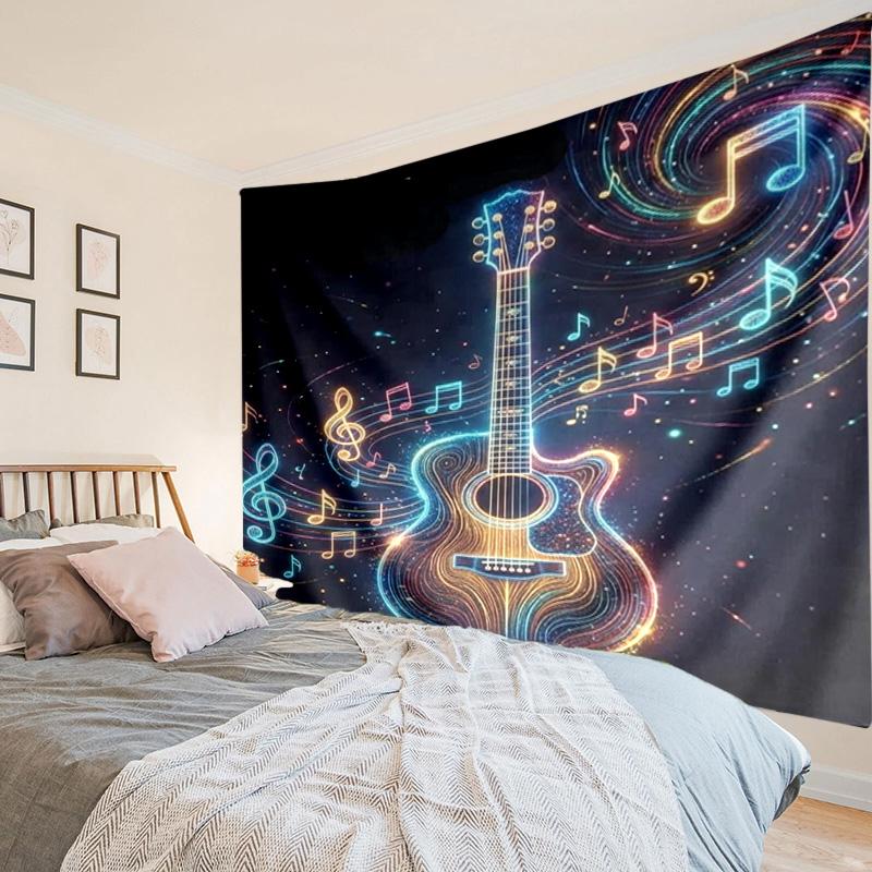 Neon Guitar Melody Tapestry, Unique Design Tapestry, Wall Decor for Bedroom,Livingroom, Playroom,Heartwarming Fan Holiday Gifts