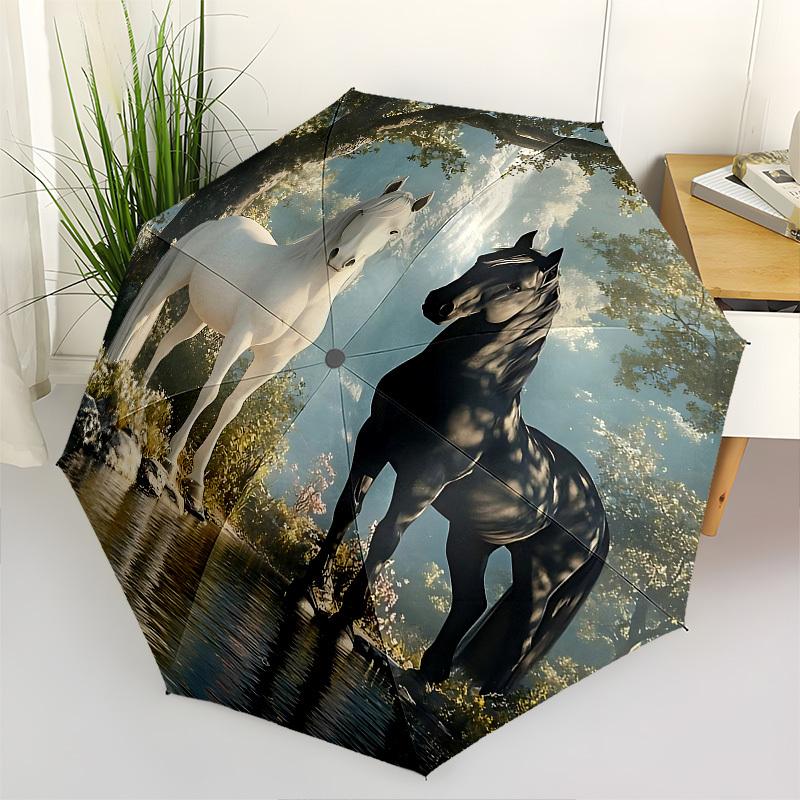 

Horse, Forest Automatic Folding umbrella Compact 8 rib Design, Unique Style, Suitable for Everyday Outdoor Use, Perfect Gift for Friends and