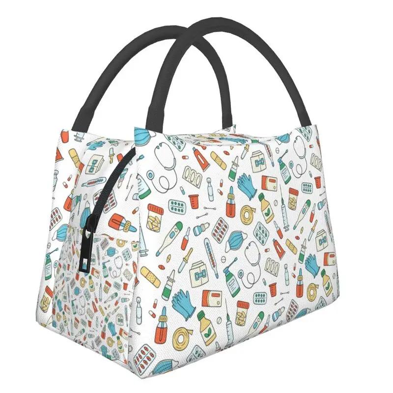 Pink Nurse Life Insulated Lunch Tote Bag for Women Nursing Print Portable Thermal Cooler Bento Box Work Travel Food Bags