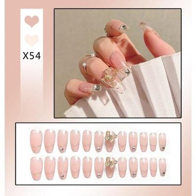 Fałszywe paznokcie Prasa na krótkim wielokrotnego użytku z zestawem wzorów Francuski Sztuczny Kawaii Fałszywe tipsy Stick-on Paznokcie Porady Art Crystal Butterfly Nail Art Design