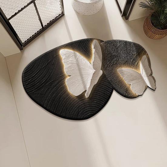 Floor Mat Butterflies Shape Water-Repellent Easy To Clean Bathroom Rug with Anti-Slip Base High-Density Diatom Ooze Bath Mat