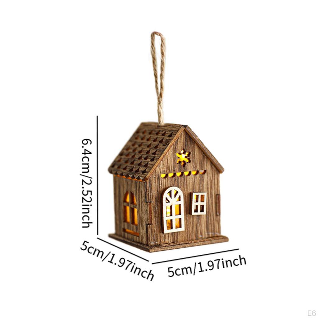 Christmas Lighted Village House, Wooden Tree Hanging Decoration for Bedroom Winter Room