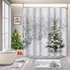 Christmas 4-Piece Bathroom Curtains Christmas Tree Snow Shower Curtain Non-Slip Bath Mat U-Shaped Bathroom Mat Toilet Cover