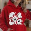 Ladies Spring Autumn Casual Sports Hooded Loose Long Sleeve Big Pocket Halloween Ghost Printed Pullover Hoodies Sweatshirt Top