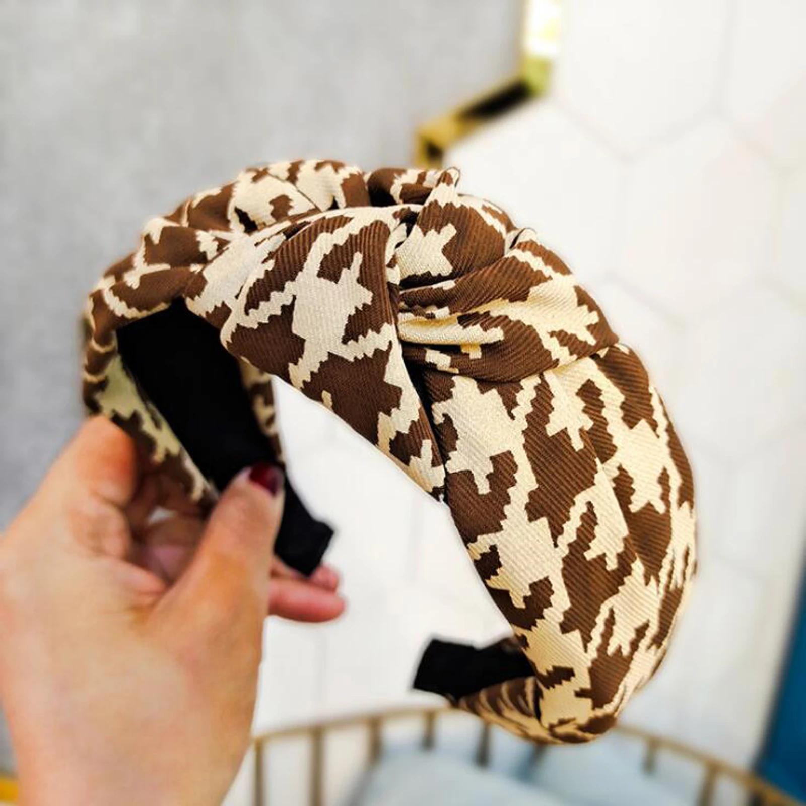 

Новая классическая повязка на голову в гусиную лапку, мягкая повязка для волос с узлом по центру, зимний теплый тюрбан, головной убор, оптовые аксессуары для волос для взрослых