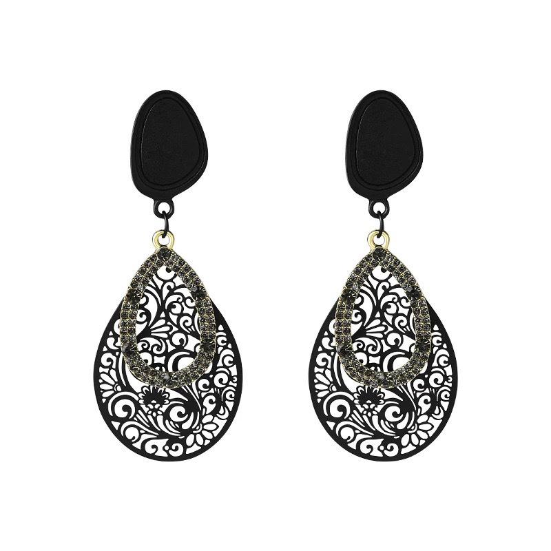 Schwarze Hohlblumenmuster Elegante Hängeohrringe - Stilvoller Nischen-Metall-Ohrschmuck