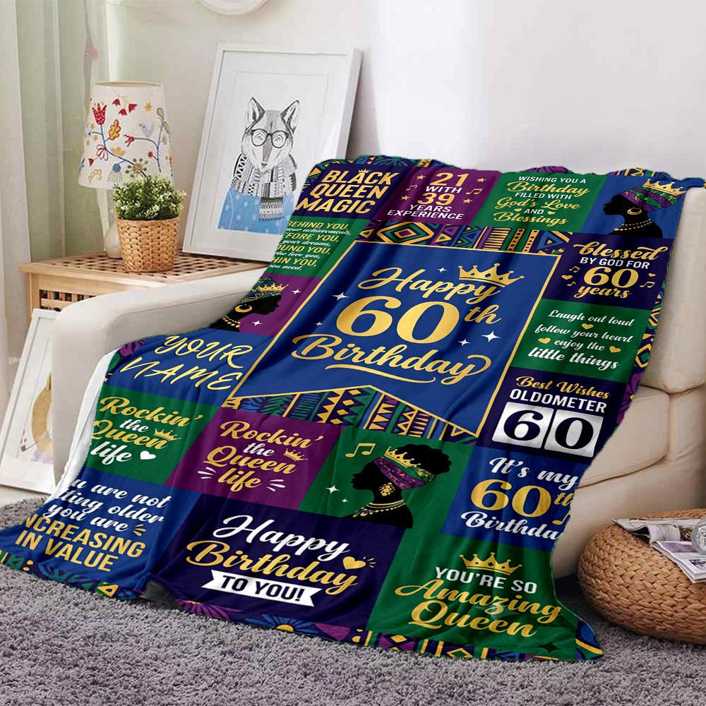 Empowerment Celebration Royal 60Th Birthday Throw Customize Text Durable Comfort Suitable For Sofa Couch Office Bed Picnics Four Seasons Universal