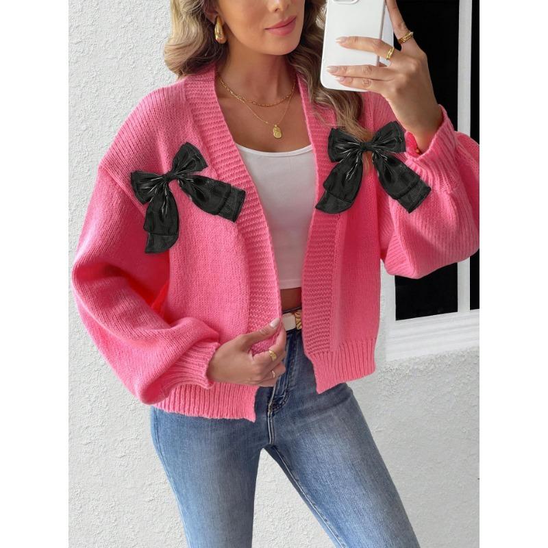New Autumn and Winter Women's Cardigan with Ribbon Bow Splicing Personality Loose Versatile Sweater Jacket
