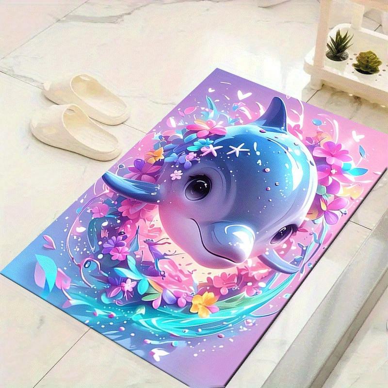 

1pc Cute dolphin Print, Design Indoor Area Rug - Soft, Anti-Slip, and Durable Gaming Room Decor for Bedroom 60cm by 90cm