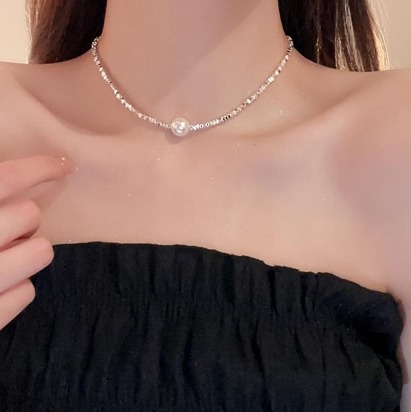 Real gold electroplated pearl beaded bow necklace niche versatile commuter collarbone chain fashion high-end jewelry women