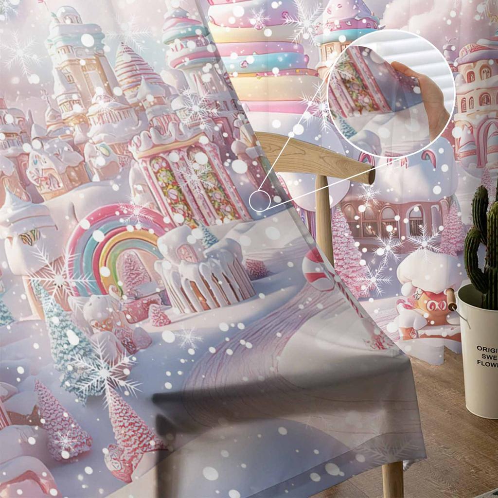 Christmas Candy Winter Curtains For Living Room Bedroom Home Decoration Window Voile Tulle Curtain Drapes