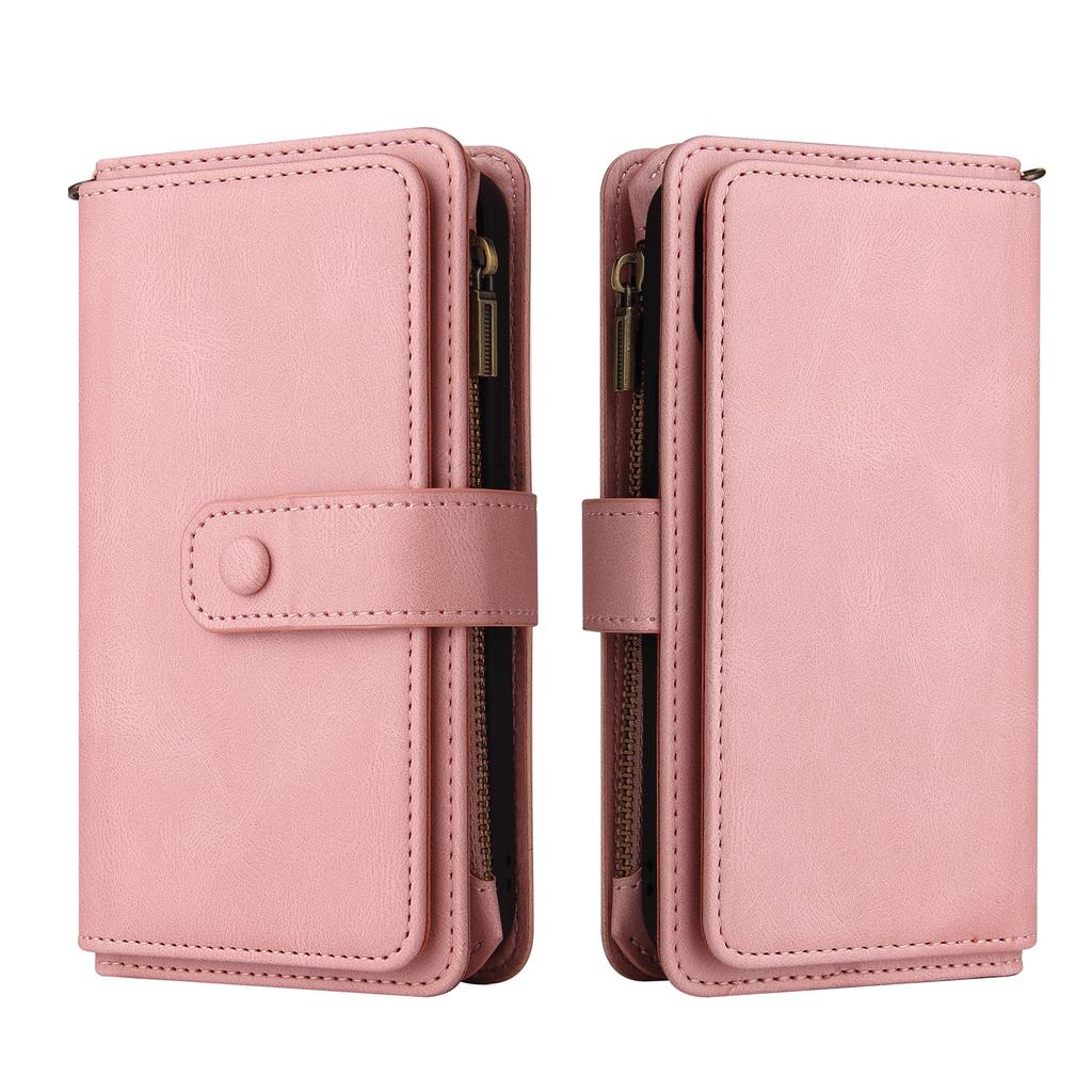 Flip Zipper Magnetic Card Solt Leather Wallet Case For iPhone 17 Pro Max 16 Plus 15 Plus 14 13 12 11 Shockproof Hand Strap Cover