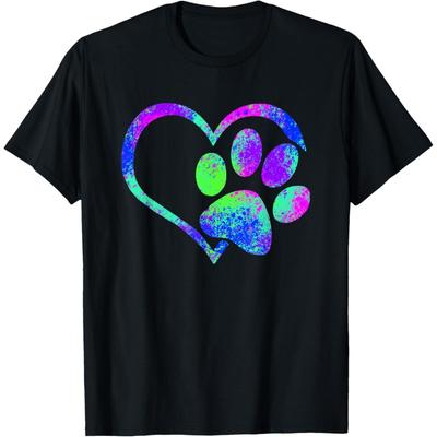 Cute Dog Paw Print Shirt Psychedelic Tie Dye Pug Puppy T-Shirt