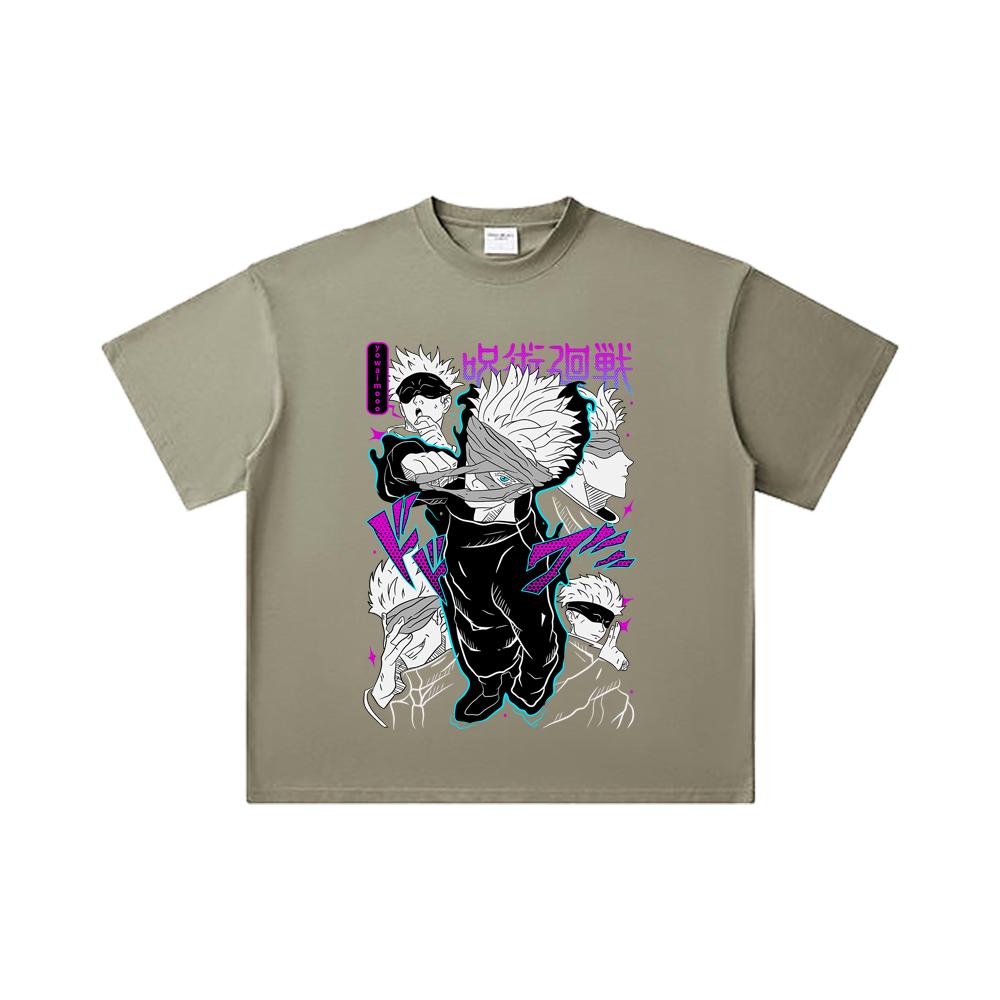 260 GSM Double Yarn 32 Count 100% Cotton Jujutsu Kaisen V14 Gojo Print Unisex Heavy Cotton T Shirt