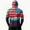 Men’s Casual Hooded Long Sleeve Sun Protection Top with Independence Day Themed Print and Front Zipper Pocket Design