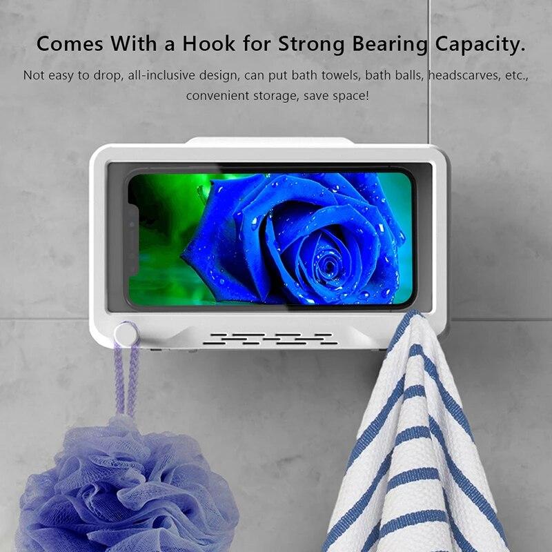 Veggmontert berøringsskjerm Mobiltelefonholder Baderom forseglet beskyttelsesdeksel Oppbevaring Vanntett oppbevaringsboks for bad