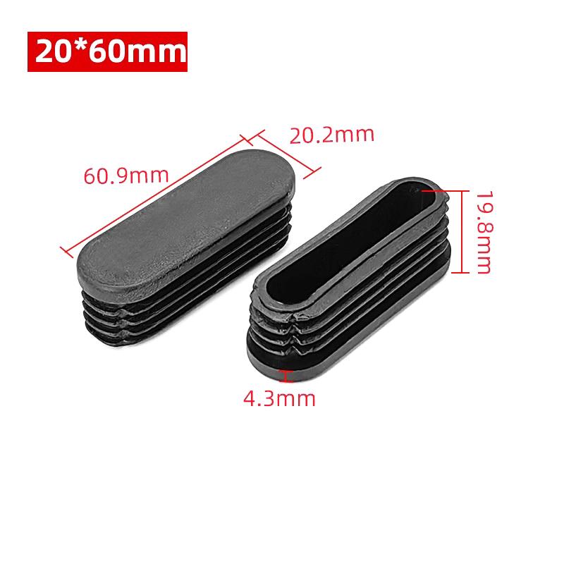 Tapones de Extremo de Cierre de Plástico Rectangular Ovalado Negro para Tubos Tubos Tapones Tapones Tapón para Pies de Mesa Patas de Silla
