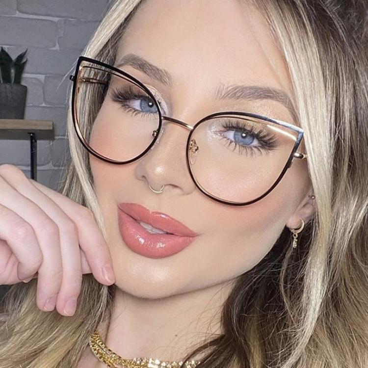 Women's Glasses Anti-Blue Light Fashion Retro Characteristic Artistic Hollow Cat's Eye Plain Glasses Student Commuter Street Shooting Travel Glasses
