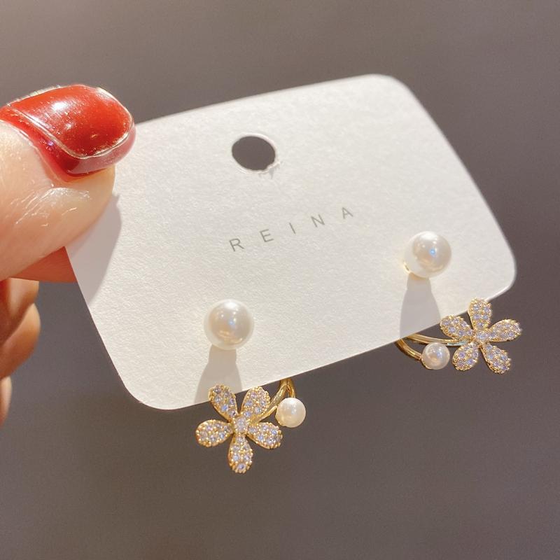 Korean New Light Luxury Stud Earrings For Women Fashion Double Imitation Pearl Sweet Cheap Earring Girl Jewelry For Woman Gifts