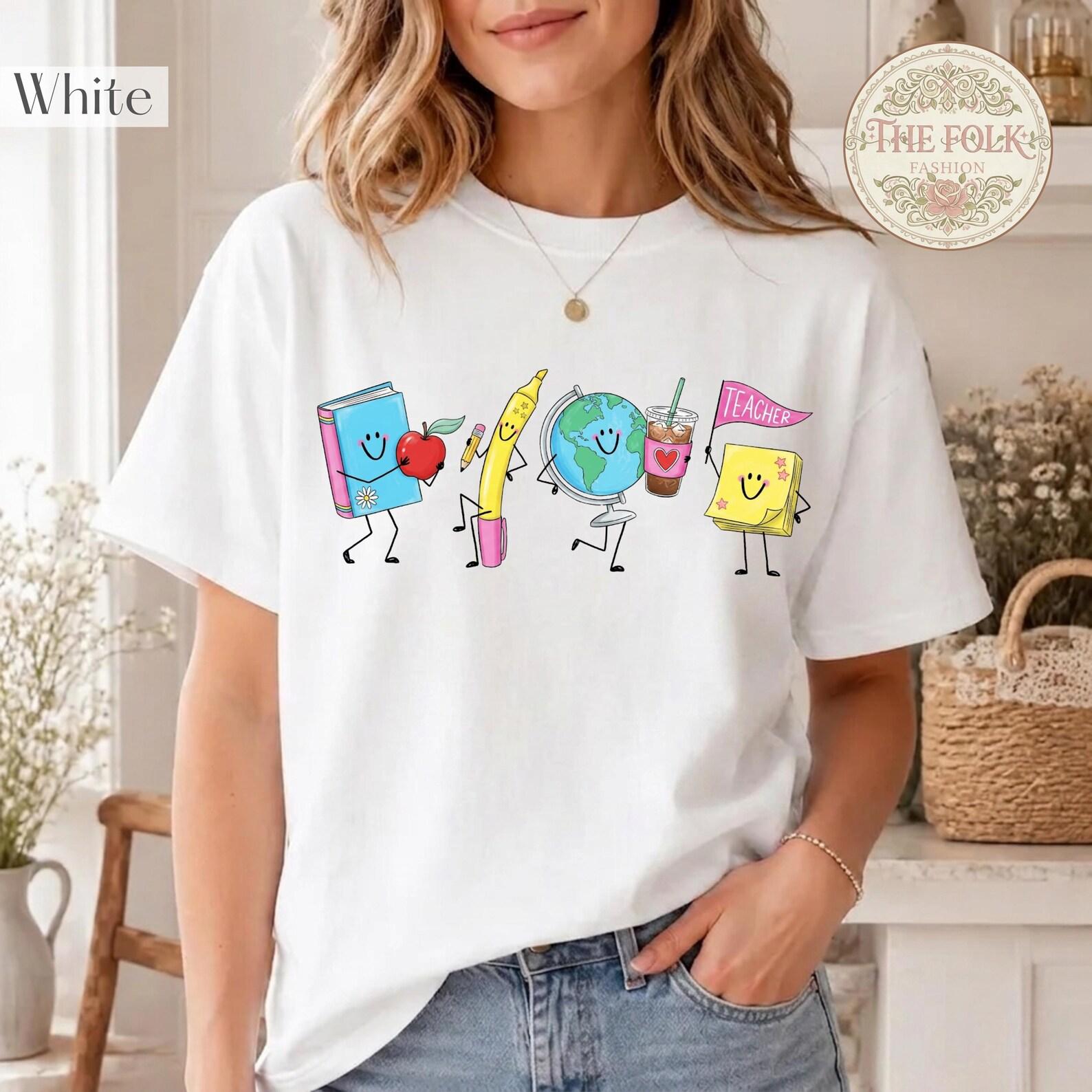 Cute Teacher Shirt, Back to School Tee, Retro Teacher Supplies T-shirt, Elementary Teacher Gift, Preschool Teacher Tee, School Doodle Shirt S
