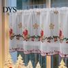 Easy Installation Pole Bag Valances Christmas Embroidered Valance Curtain, Sheer Light Filtering Candles Bells Curtains for Kitchen Windows