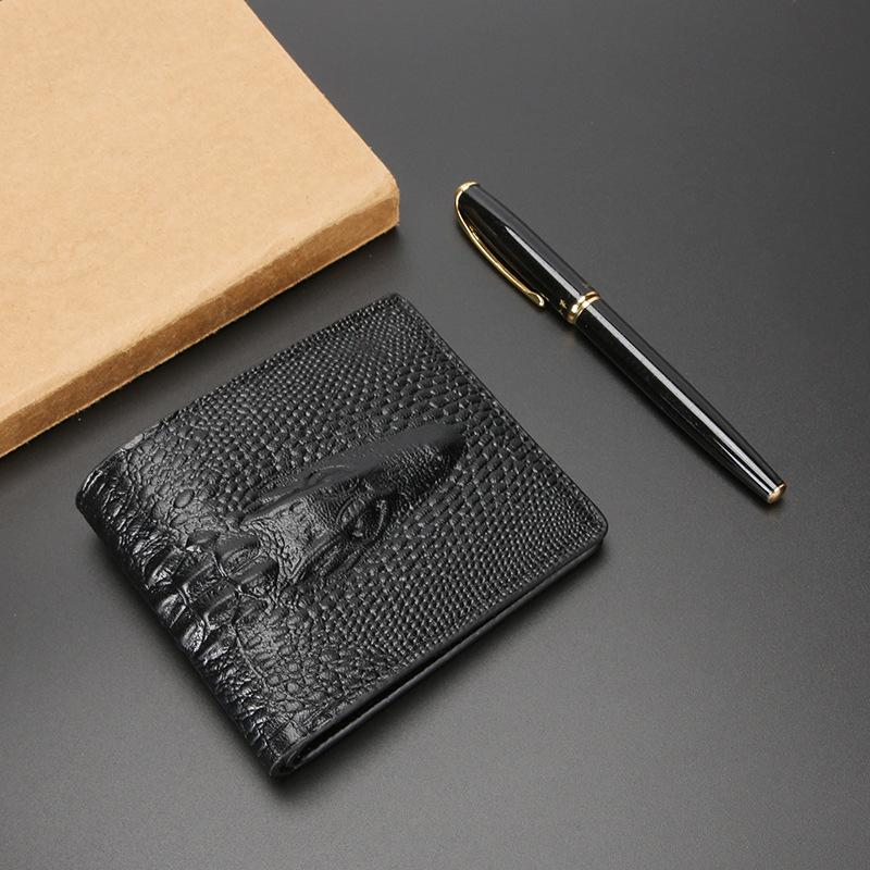 Cryptotext Proxy Men's Wallet Short Horizontal Vertical Oil Wax Pressed Crocodile Head Wallet Retro