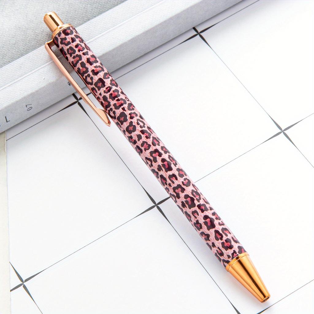 Multi-Color Options Heat Transfer Leopard Pattern Round Gel Pen Cute Leopard Pressed Colorful Hot Stamping Flower Film Metal Pen