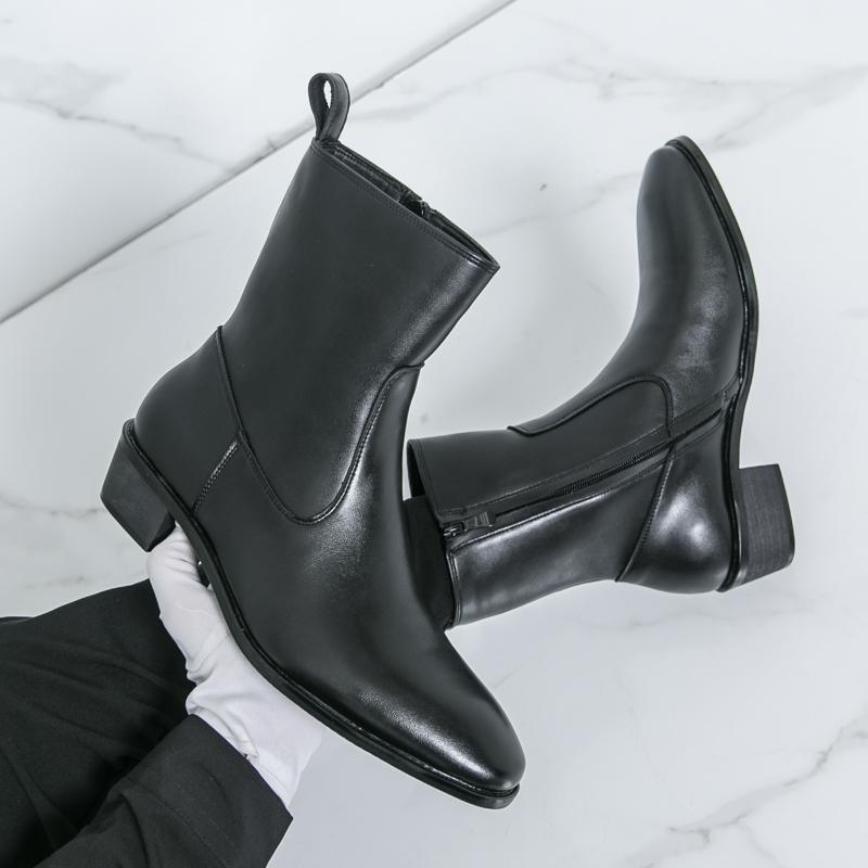 Fashion New English Style Chelsea Long Boots for Men Black Luxury Brand Mens Shoes Rubber Casual Shoes for Men Leather Winter Boots Man