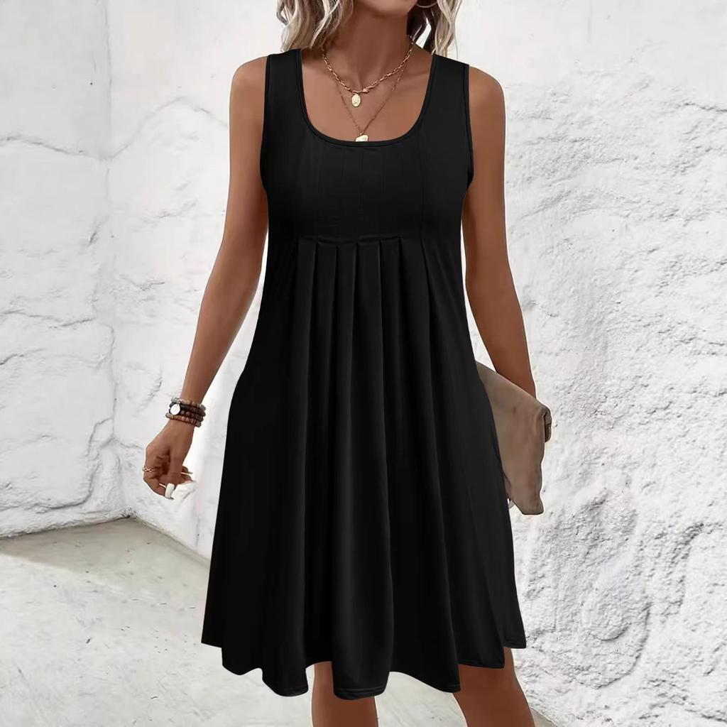 Ärmelloses Sommerkleid in Übergröße für Damen mit Falten und Taschen