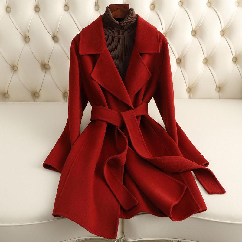

Women s Mid-Length Double-Faced Cashmere Coat - New 2324 Autumn/Winter Petite Hepburn Style Woolen Coat L 53-58kg brick червоний колір