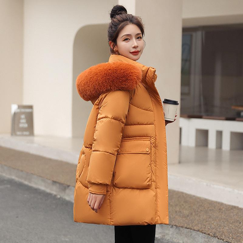 Winter New Women's Medium and Long Down Cotton-padded Jacket Thickened Hat Removable Cotton-padded Jacket Women's Cotton-padded Jacket