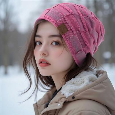 Velvet Mixed Color Versatile Knitted Hat with Warm and Fashionable European and American Winter Women's Hat