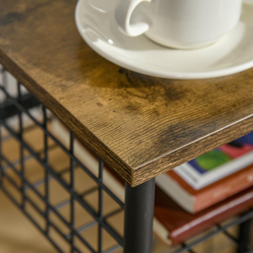 Industrial Design Kitchen Cart 1 Shelf 1 Storage Basket 4 Wheels 40 cm x 30 cm x 62 cm Steel Black + Brown