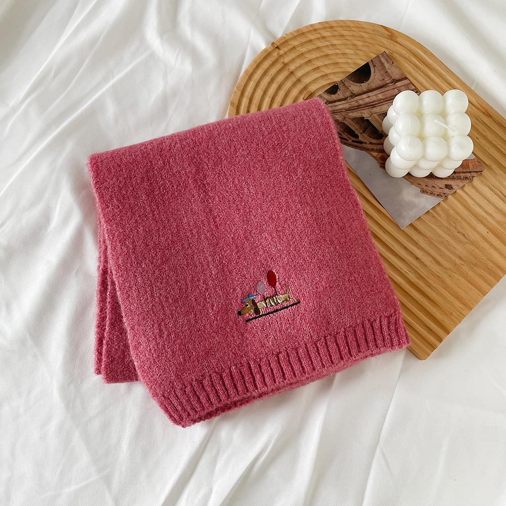 Winter knitted wool small scarf women's new high-end dog embroidery simple matching scarf