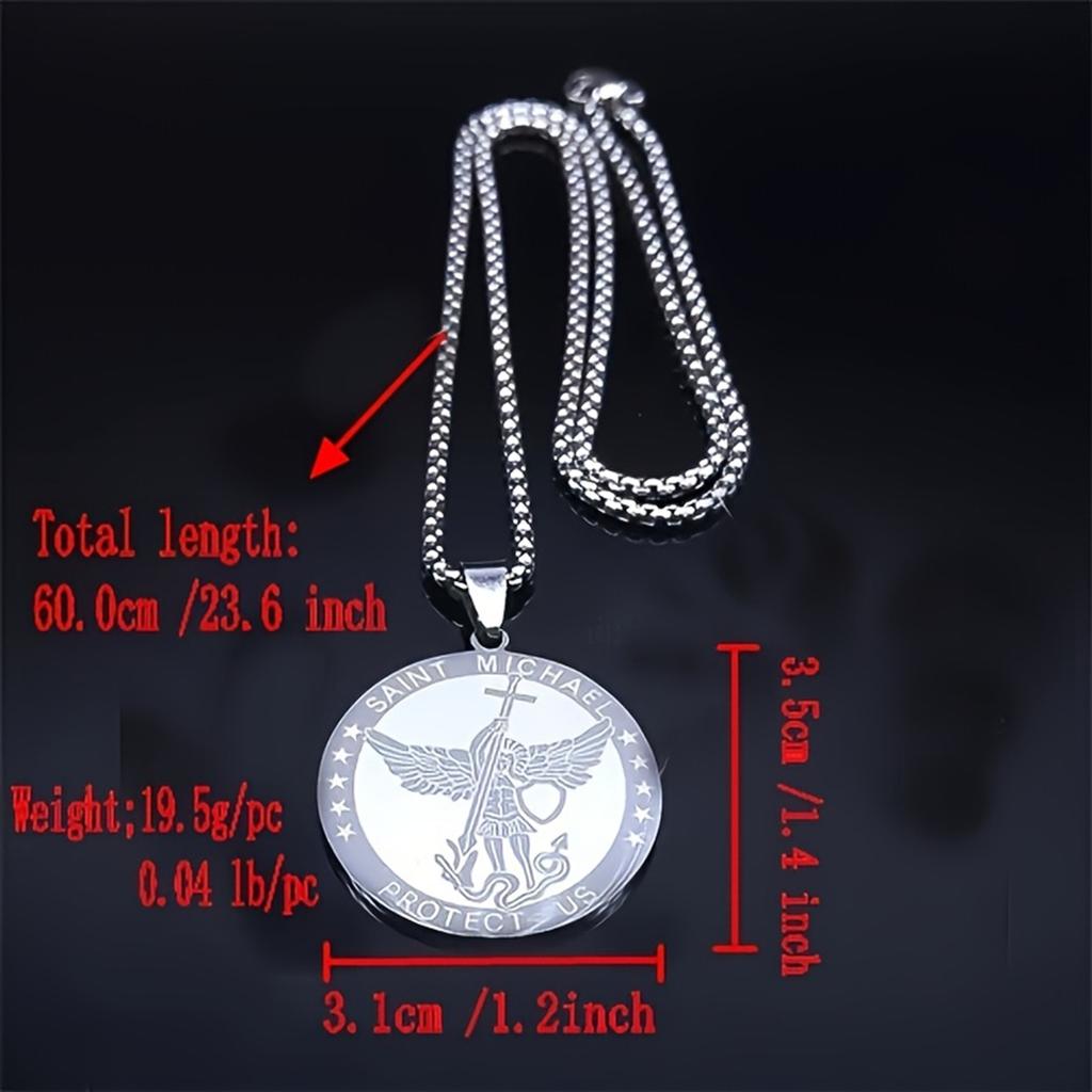 A Stainless Steel Necklace Pendant of Saint Michael the Archangel Suitable for Men and Women To Wear Everyday
