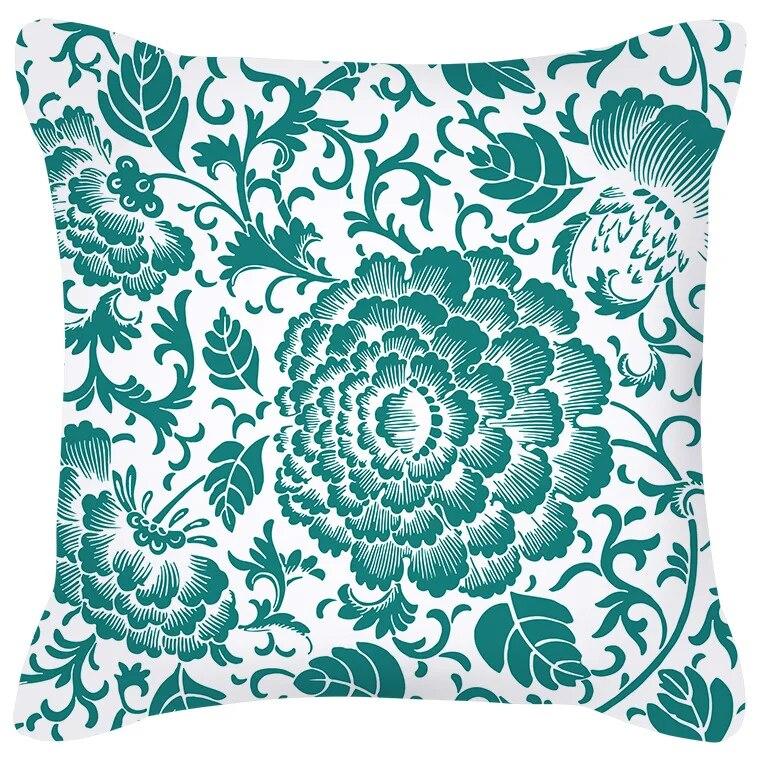 Blue Green Flower Leaf Printed Pillowcase Stripe Geometric Sofa Cushion Cover Home Decor Throw