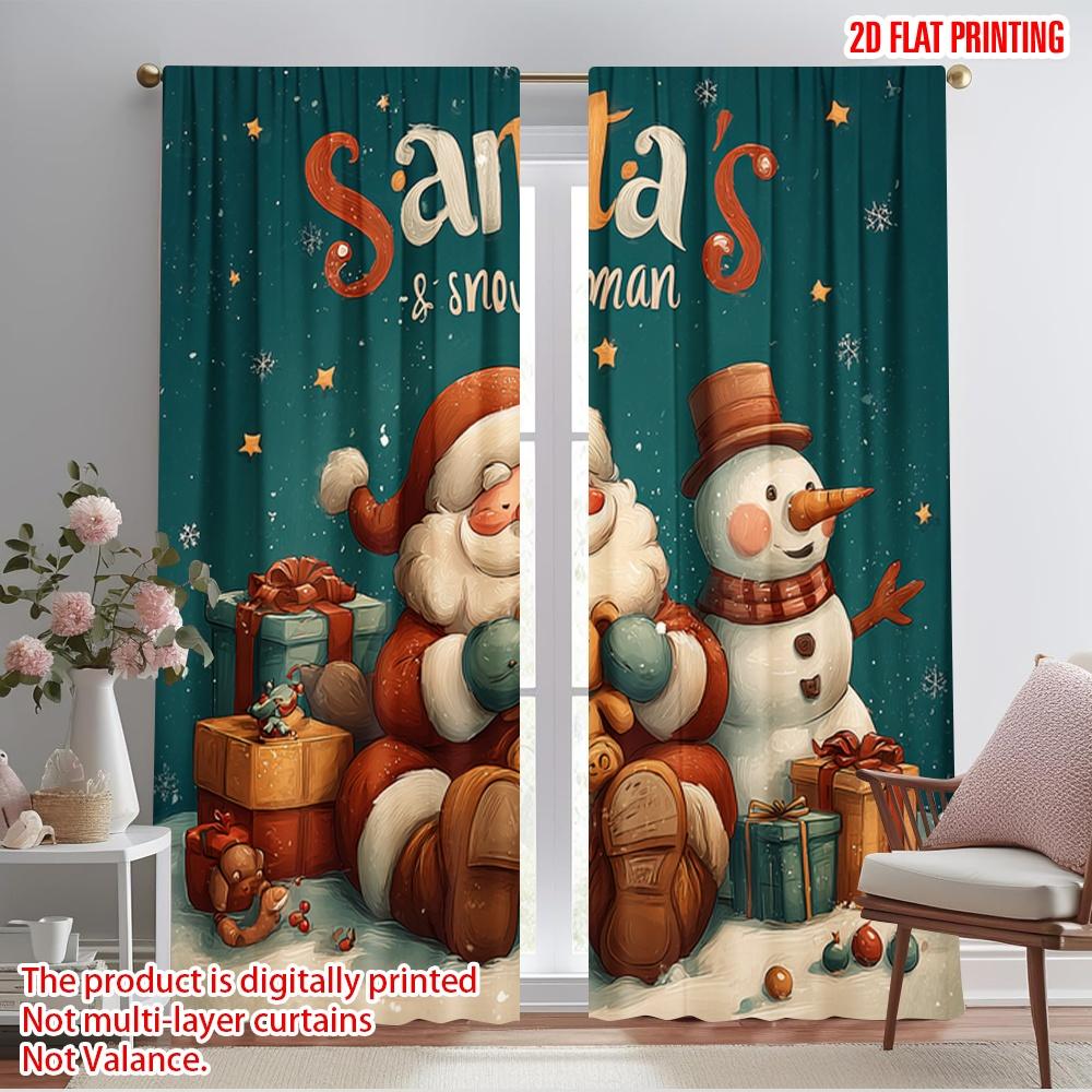 

2pcs,2D plane printing Light Filtering Curtains Santa Claus and the Snowman Polyester Fabric (without rod) All Seasons Perfect 52.50×116.00 CM 2pcs