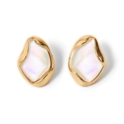 [Bijoux Naot] Boucles d'oreilles en nacre plaquées or 18 carats hypoallergéniques [Boîte cadeau incluse] Design simple, forme arrondie, tige en titane, pour femmes