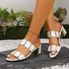 New Style Flip-flops, Versatile High Heels, Thick Heels, Plain Design Women's Slippers, Large Size Shoes
