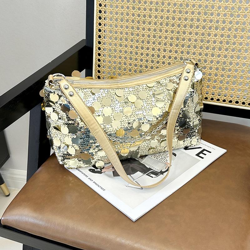 Large Capacity Women's Bags -Sequin Decoration Soft Durable Casual Fashion Chic Advanced Feeling High Value Shoulder Crossbody Handbag
