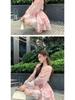 Elegant V-Neck Floral Tie-Up Dress with Cinched Waist – A Versatile, Fashionable Slim-Fit Short Skirt for Women