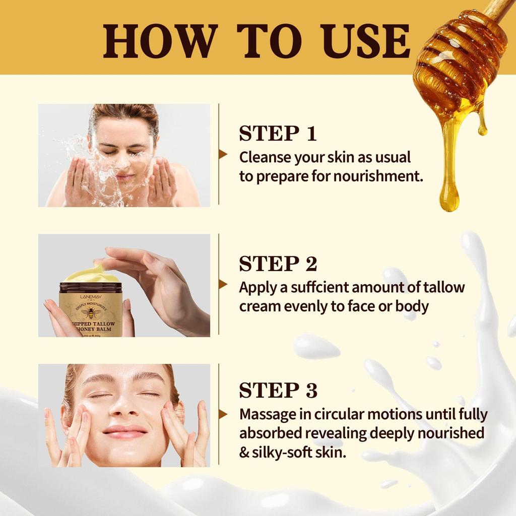 Whipped Tallow & Honey Balm-Soothes Dry, Irritated Skin-Deeply Moisturizes And Nourishing Skin-Suitable For All Skin Types, 200g