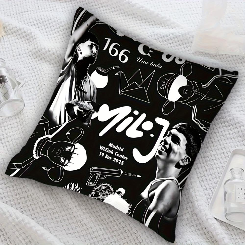 1Pc Milano Rapper Collage Print Pillow Cover, 2D Double-Sided Polyester Cushion Case, Black Hip Hop Decor Pillowcase, Gift For R