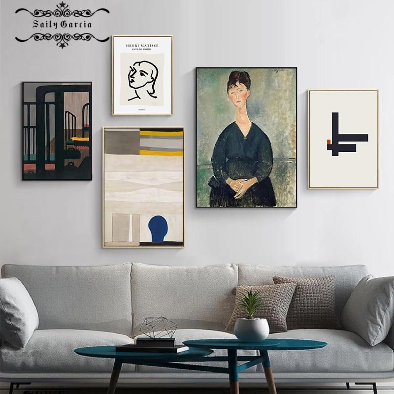 Matisse Simple Line Drawing Poster Modigliani Retro Women Portraits Nordic Wall Art Painting Canvas Pictures Print Home Decor