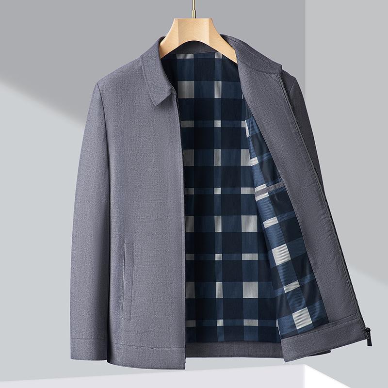 High-end Wool Jacket Men's Spring and Autumn Style Casual Tops for Middle-aged and Elderly Leaders, Civil Servants, Loose Coats, Large Size