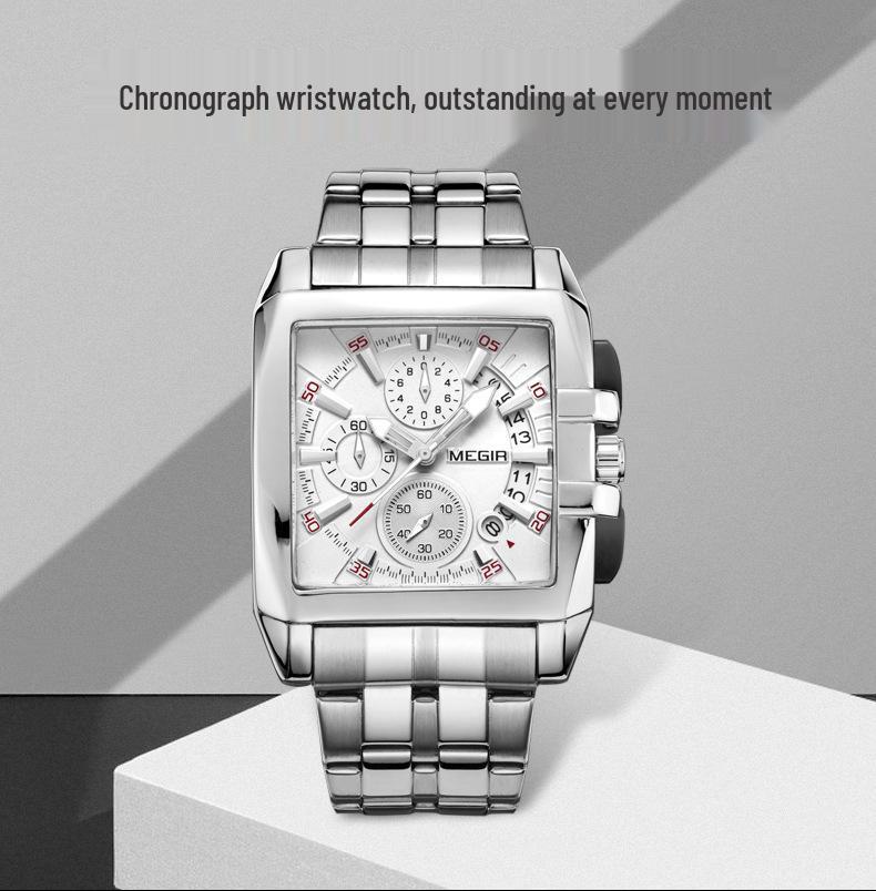 MEGIR Men's Sports Outdoor Stainless Steel Square Watch, 2018 Edition