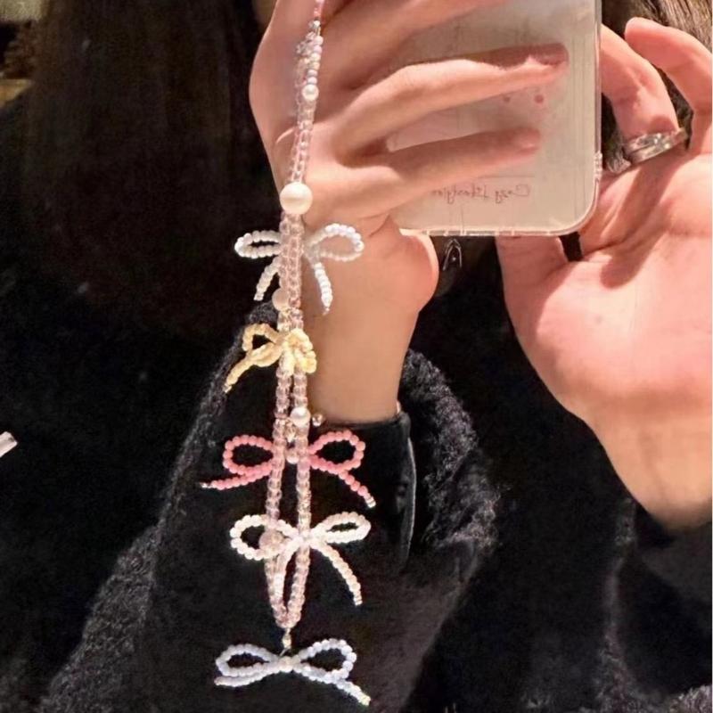 Bunter Schlüsselanhänger Handgefertigt Perlenbesetzter Schmetterling Handykette Einzigartiger und Stilvoller Schleifen-Schlüsselanhänger Geldbörse Kamera Dekoration