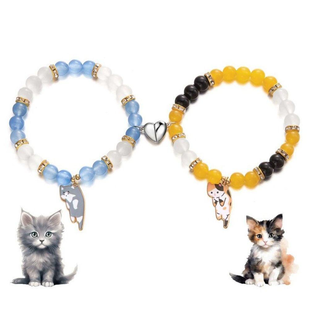 1Pair Beaded Lovers Friendship Bracelet Bangle Cartoon Cat Hand Chain  Couple