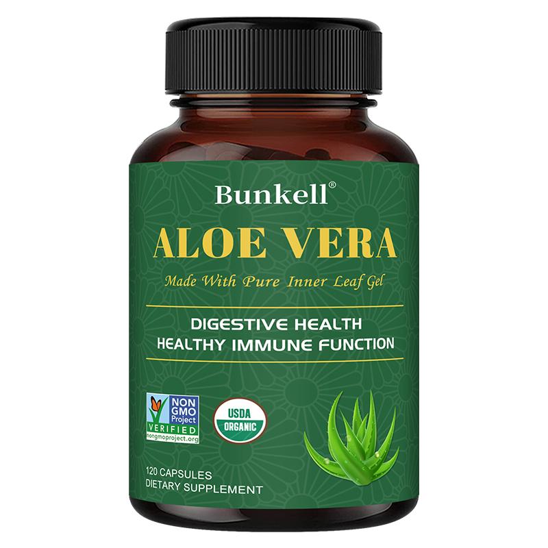 Bunkell Aloe Vera Supplement, 180mg Organic Inner Leaf Gel, 120 Caps