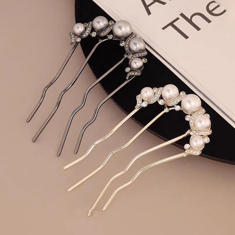 Pearl Flower Wavy Hair Combs U Shaped Hairpins Hair Clips For Women Elegant Style Headband Forks Hair Styling Tools Headdress